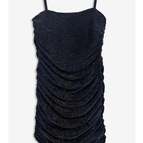 Pixie Lane Black Girls Glitter Strappy Ruched Dress - Picture 3 of 3